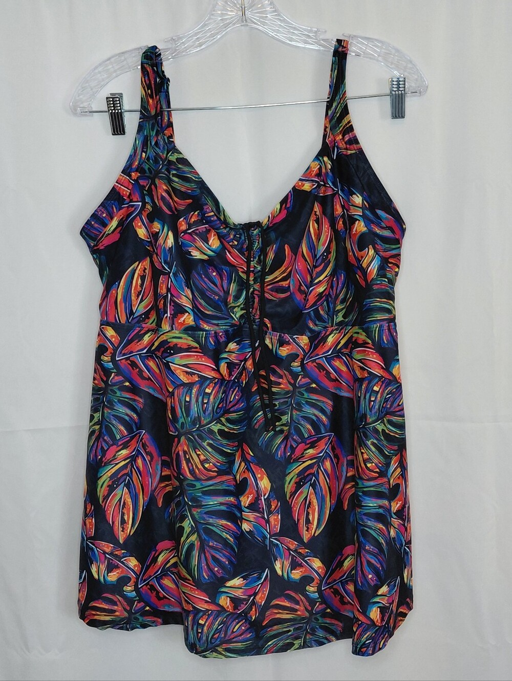 22W Tankini Top Tropical Themed Bright Multi-Color Swim Coverup Tank